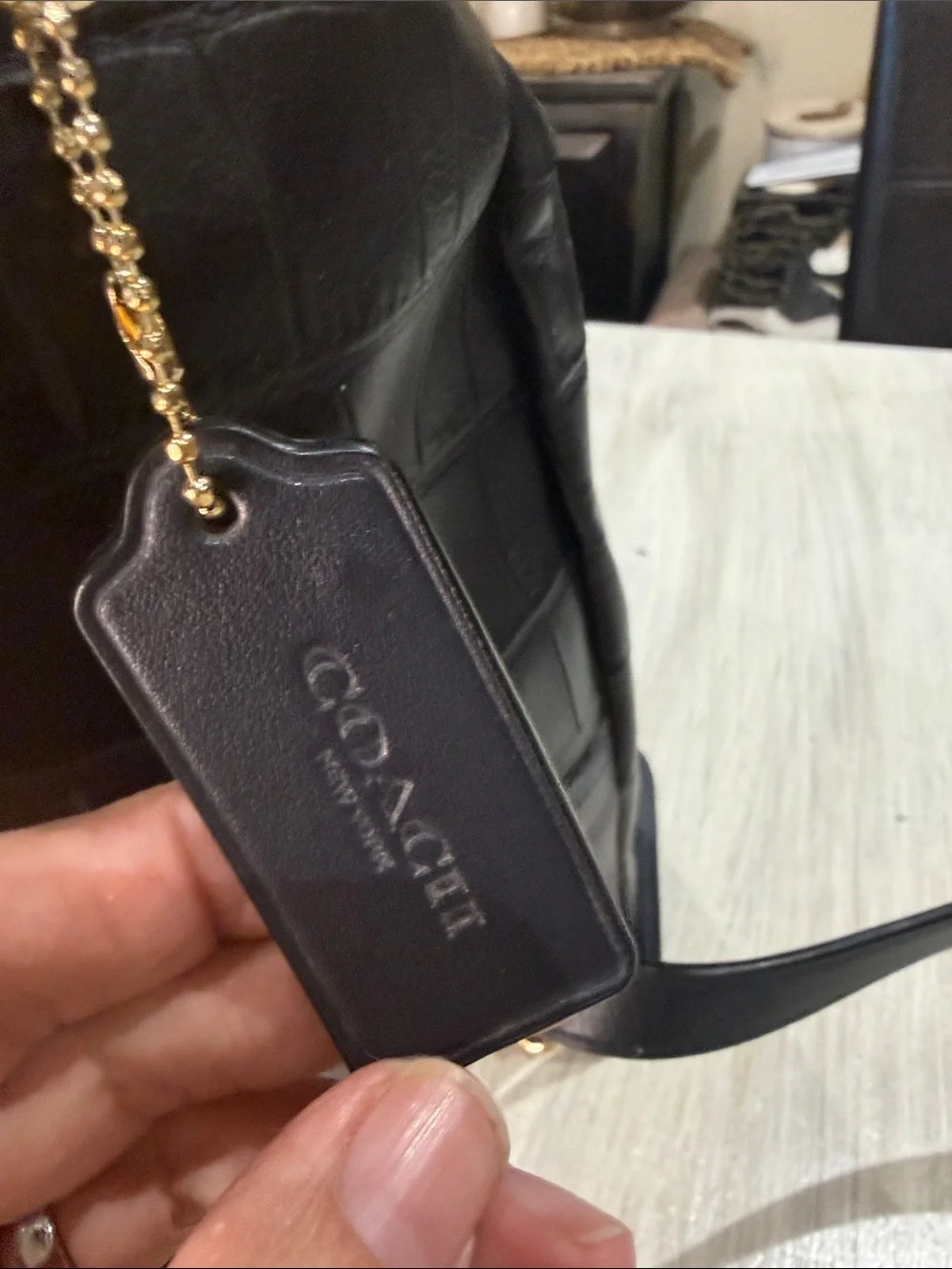 Coach Dark Navy Croc-Embossed Leather Rucksack  Backpack with Gold-Tone Hardware